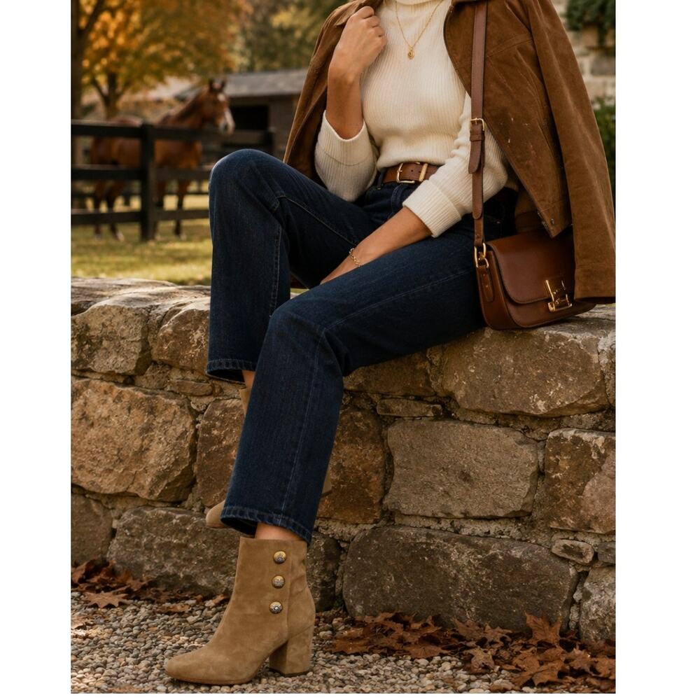 Polo Ralph Lauren Suede Ankle Boots Camel Tan Button Western 6